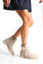 Low Heel Zippered Side Ceh Written Buckle Detailed Short Women's Cream Boots Bootie - 5