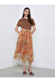 Women's A-Line Floral Embroidery Mesh Maxi Skirt