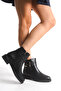 Low Heel Zippered Side Ceh Written Buckle Detailed Short Women's Black Boots Bootie - 7