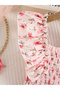 Girls Pink Floral Print Ruffled Sleeve Dress - 4