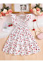 Girls Cherry Print Ruffled Sleeve Dress - 2