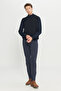 Men's Navy Blue Cotton Slim Fit Slim-Fit 5-Pocket Stretch Casual Trousers - 3