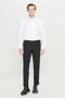 Men's Black Slim Fit Narrow Cut Seersucker Patterned Classic Trousers with Hidden Elastic Waist and Side Pockets