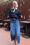 Navy Blue Striped Polo Neck Women's Sweater Mg2476 - 7