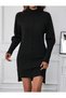 Half Turtleneck, Stripe Detail on the Sleeves, Double Slits, Short Front Long Back Model Knitwear Dress