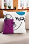 3-Piece Panoroma Decorative Throw Pillow Cover – Bohemian Abstract Face Punch + Lilac + Turquoise 45X45Cm - 3