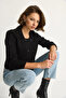 Women's Black Polo Collar Buttoned Soft Cardigan 255252 60284080 - 2