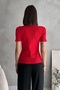 Women's Red Ribbed Knitted Blouse with Pockets and Accessories - 5