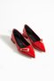 Red Patent Leather Gold Buckle Pointed Toe Low Block Heel Women's Ballerina Shoes - 6
