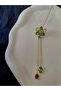 Zircon Stone Green Flower Elevator Y Steel Necklace - 4
