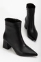 Women's Black Pointed Toe Side-Zip Closure Thick Block Heel Boots - 5