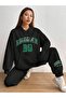 Plus Size Unisex 3 thread Black Hooded Tracksuit Set - Brooklyn 89 Green Printed