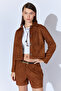 Short Suede Women's Jacket with Coffee Pocket - Ek100351284 - 8