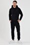 Plus Size Hooded Bottom-Top Plain Black Tracksuit Set Black - 4