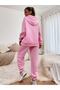 Women's Unprinted Pink Color Hooded 3 Thread Tracksuit Set - 2