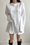Women's White Loose Crew Neck Long Sleeve T-Shirt - 5