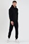 Plus Size Hooded Bottom-Top Plain Black Tracksuit Set Black