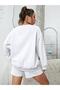 Women's White Blue Brooklyn Printed 3 Thread Sweatshirt Set with Shorts - 2
