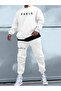 Men's White Paris Printed Crew Neck Tracksuit Set