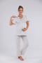 Women's Sand Beige Double-Breasted Cotton Short Sleeve Maternity 3-Piece Pajama Set - 2
