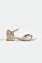 Cream Matte Ankle Strap Double Silver Buckle Pointed Toe Low Heel Women's Ballet Shoes - 5