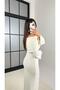 White Madonna Collar Design Long Knitwear Dress Gaus-00126 - 3