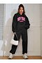 Plus Size New York Brooklyn Pink Printed 3 Thread Black Hooded Tracksuit Set - 4