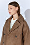 Four Button Diagonal Short Cashmere Double Breasted Coat - Brown - 6