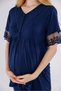 Women's Navy Blue Sleeve and Collar Lace Maternity Pajama Set with Maternity Dress, 3-Piece Pajama Set - 8