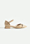 Beige Patent Leather Ankle Strap Double Buckle Pointed Toe Low Heel Women's Shoes - 5