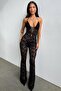 Lace Jumpsuit with Skinny Flared Legs Black - 4