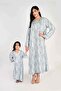 Kids Jalabiya – Blue and Grey Floral Print and Embroidery Detailing - 2