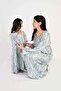 Kids Jalabiya – Blue and Grey Floral Print and Embroidery Detailing - 4