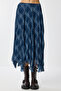 Patterned Wrinkled Effect Midi Chiffon Skirt Lns0082 Dark Blue - 5