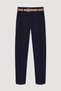 Women's Navy Blue High Waist Belted Pencil Trousers Pants 25Ypnt00430-Navy Blue - 2