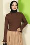 Cuffed Flounce Crew Neck Body Brown Hm2818 - 6