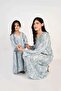 Kids Jalabiya – Blue and Grey Floral Print and Embroidery Detailing - 5