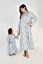 Kids Jalabiya – Blue and Grey Floral Print and Embroidery Detailing - 3