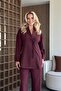 Burgundy Blouse Pants Set - 8767 - 3