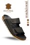 Genuine Leather Men's Slippers with Double Velcro Straps Orthopedic Comfortable Sole Daily Slippers cm Black - 2