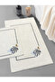 Sea Weed Ecru Embroidered 2-Piece 100% Cotton Bath Rug Set, Non-Slip Base, Washable - 2