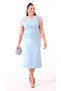Women's Baby Blue Slim Fit Lace Midi Evening Dress - 2