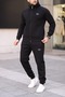 Relaxed Men's Cotton Fleece-Lined Hooded Black Tracksuit Set