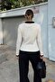 Beige Garnished Buttoned Polo Neck Women's Knitwear Sweater - 5