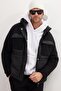 Men's regular fit classic cut Hooded zippered double pocket snap closure warm black coat