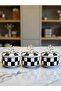Kitchen Accessory 3-Piece Breakfast Storage Container Spice Rack Sugar Bowl Black Checkered Silver - Feray Home