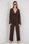 Women's Knitted Blouse Pants Two-Piece Set 30052 - Brown - 4