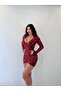 Red Par.Lame Sand Double-Breasted Long Sleeve Mini Dress