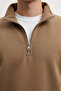 Men's Basic Brown Half-Zip Sweatshirt - 3