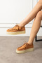 Tan Suede Lace-Up Thick Sole Women's Loafer Shoes - 3
